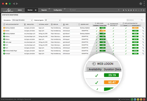 Synthetic Monitoring Logon Management screen